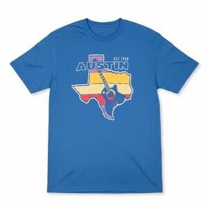 Austin Texas Live Free Men's Medium Heather Royal Blue Guitar Music T-Shirt NWT
